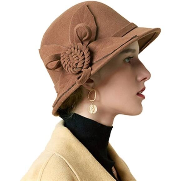 Women's Cloche Hat Winter Bucket Hat Brown